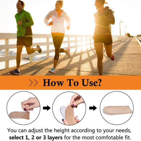 JUMPOW Heel Lifts Inserts Insole - 2 Pack, Adjustable 3 Layers Height Increase Insole for Leg Length Discrepancy, Heel