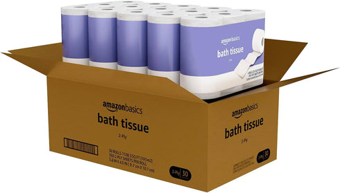 Amazon Basics 2-Ply Toilet Paper, 30 Rolls = 120 Regular Rolls, Unscented, 350 Sheet, (Pack of 30)