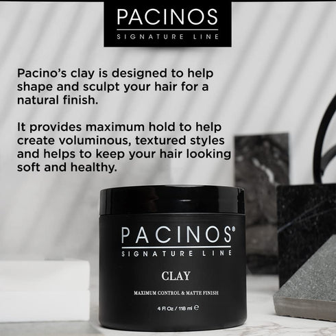 Pacinos Signature Line Clay Hair Paste - 4 Oz Long Lasting Styling Wax with Firm Hold for All Hair Styles