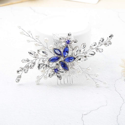 Olbye Blue Rhinestone Wedding Hair Comb Bridal Accessories for Bride and Bridesmaids Silver Hair Piece
