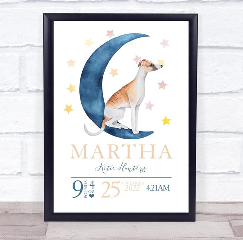The Card Zoo Birth Details Nursery Christening New Baby Moon Dog Keepsake Gift Print