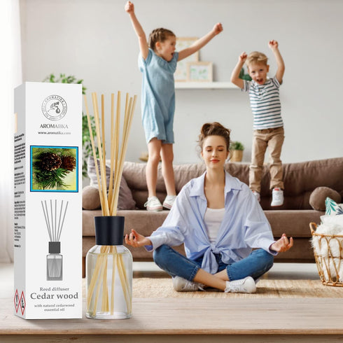 Aromatika Cedarwood Reed Diffuser 3.4 Fl Oz - Scented Essential Oil Diffuser Gift Set for Home Aromatherapy