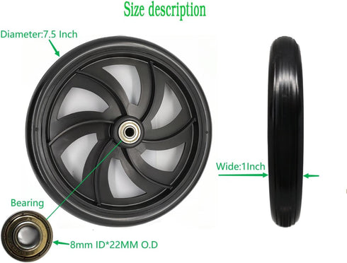 Replacement Wheel for Rollator Model 10257, 7.5" Black Wheels for Walker Rollator