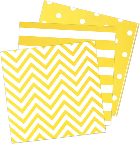 Disposable Yellow Paper Luncheon Party Napkins, Striped Chevron Polka Dot, 60 Count, 13"x13"
