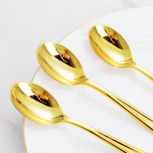 WDF 100 Pack Gold Plastic Spoons Disposable, 6.9 Inch Heavy Duty Spoons for Parties, Weddings