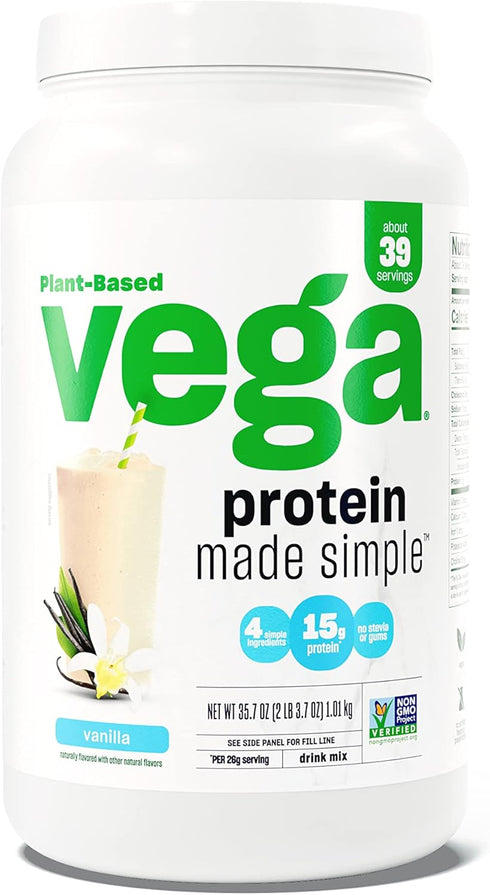 Vega Protein Made Simple Protein Powder, Vanilla, 2.2 lbs, Vegan, Gluten Free, Stevia Free