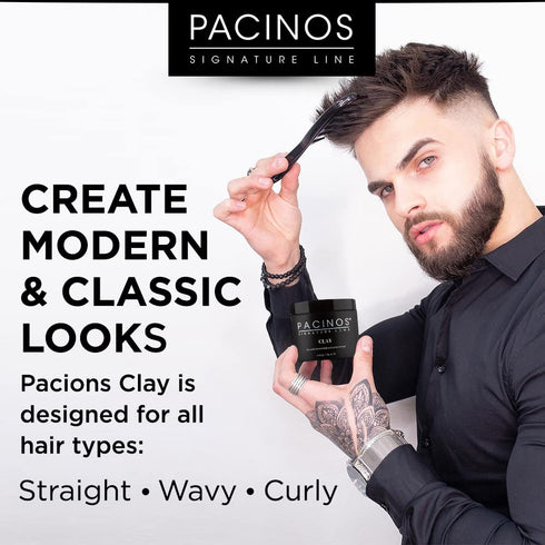 Pacinos Signature Line Clay Hair Paste - 4 Oz Long Lasting Styling Wax with Firm Hold for All Hair Styles