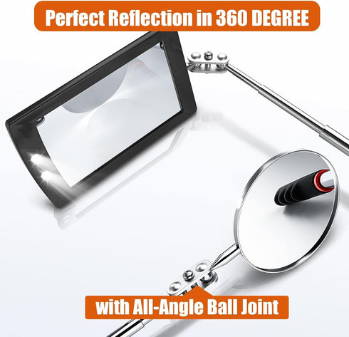 Set 1 15 lb 360 Telescoping Magnetic Pickup Tool with & Pick Up Sticks, Round and Square Adjustable Inspection Mirror