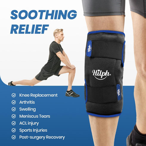 Hilph XL Ice Pack Wrap for Knee, Reusable Gel Large Ice Pack for Pain Relief, Hot Cold Therapy (Black)