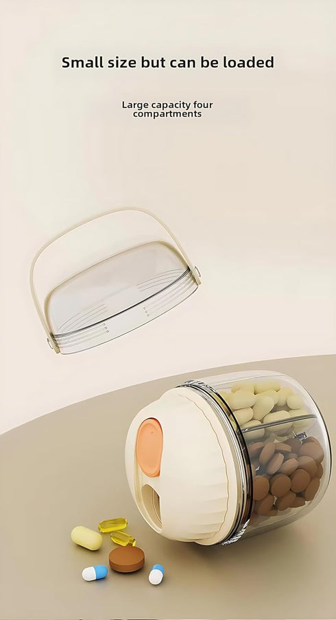 Waterproof Pill Boxes Store Vitamin Fish Oil Medicine in 4 Compartment Pill Box, Weekly Pill Organizer Designed with