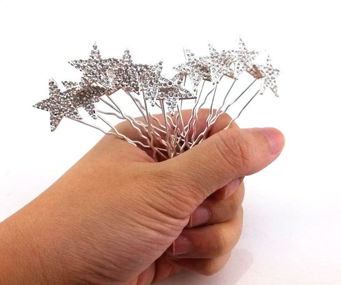 yueton 10pcs Bling Rhinestone Star Hair Pins Clips, Bridal Crystal Headwear Accessories for Women