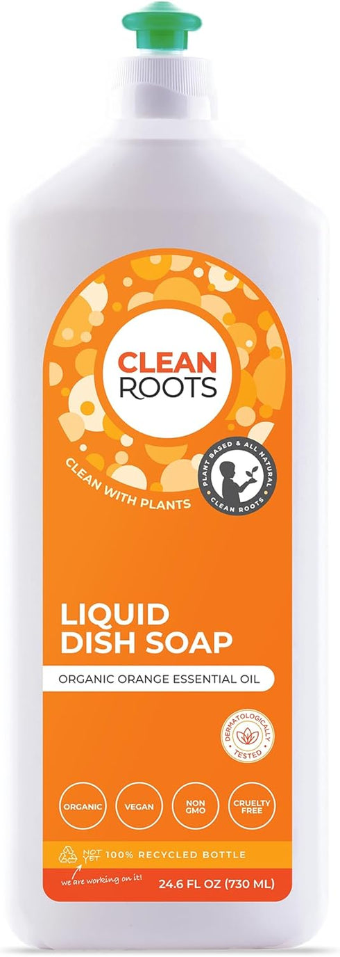 Liquid Dish Soap, EcoGarantie Certified 100% Organic & Natural, Dermatologically Tested & Approved, Scented with Organic Orange Essential Oil, Pack of Three 24.6 fl oz (730 mL) Bottles