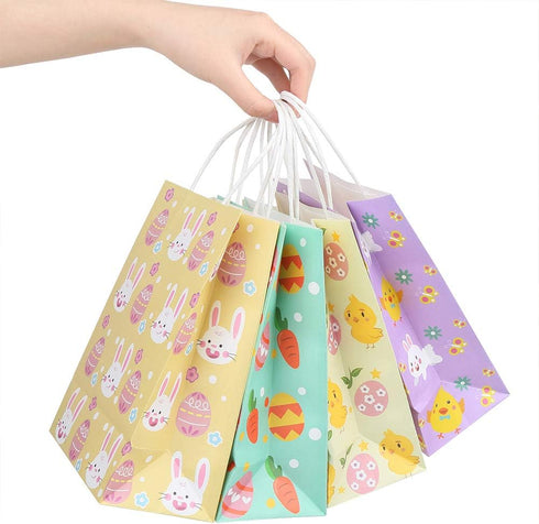 CCINEE 12PCS Easter Gift Bags, Bunny Kraft Paper Treat Bags with Handles for Kids Party Gift Wrapping