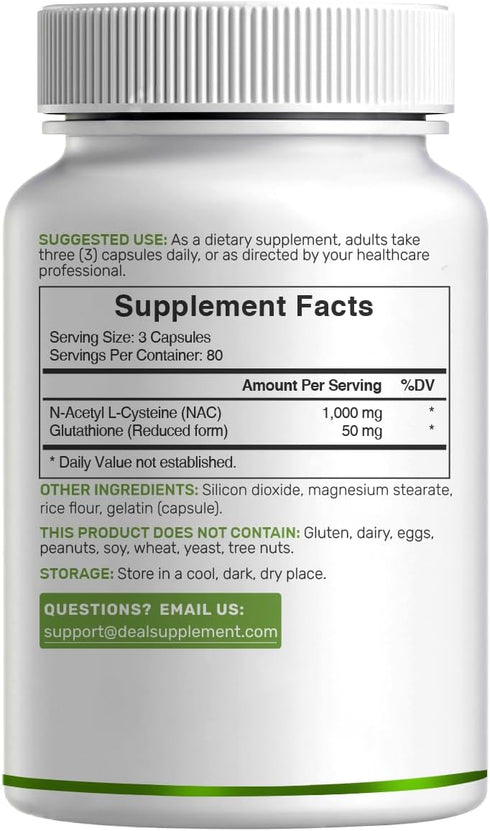 NAC Supplement (N-Acetyl Cysteine) 1,000mg Per Serving with Reduced Glutathione, 240 Capsules