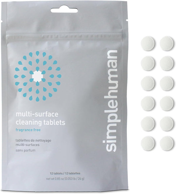 simplehuman Multi-Surface Cleaning Tablets, Fragrance Free, 12 Tablets