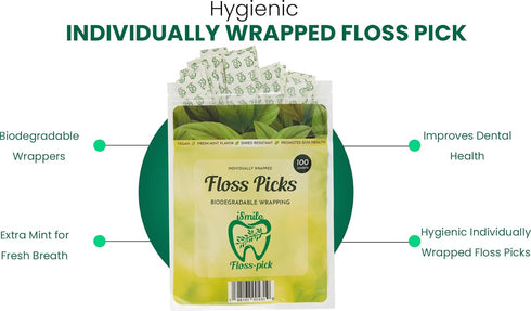 i-Smile Dental Floss Picks, Extra Mint Flavor, Individually Wrapped in Biodegradable Paper, Promotes Gum Health