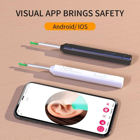 Earwax Removal Kit with Camera and Light, 6 Ear Spoons, Compatible with iOS & Android Devices, White