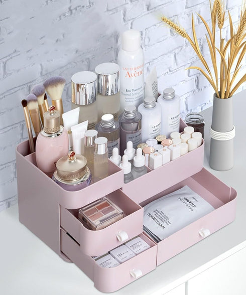 MIUOPUR Makeup Organizer for Vanity - Large Capacity Desk Organizer with Drawers for Cosmetics, Pink