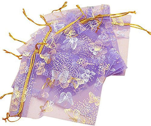 Wholesale 100PCS Organza Bag Butterfly Design Wedding Pouches Jewelry Packaging Bags (3.5x4.5 Light Purple, 9x12cm)