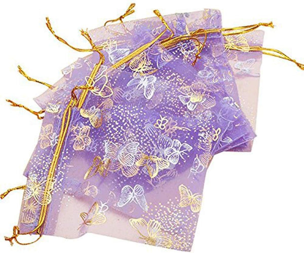 Wholesale 100PCS Organza Bag Butterfly Design Wedding Pouches Jewelry Packaging Bags (3.5x4.5 Light Purple, 9x12cm)