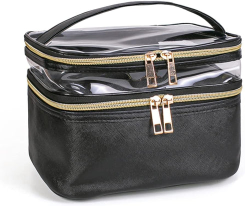 Travel Makeup Bag Makeup Organizer Cosmetic Bag for Women, Portable Waterproof Foldable Black