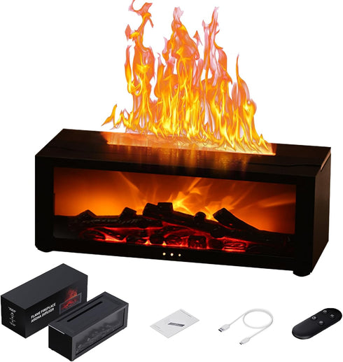 Villelei Fireplace Aroma Diffuser with Remote Control - 7 Color Changing LED Flame