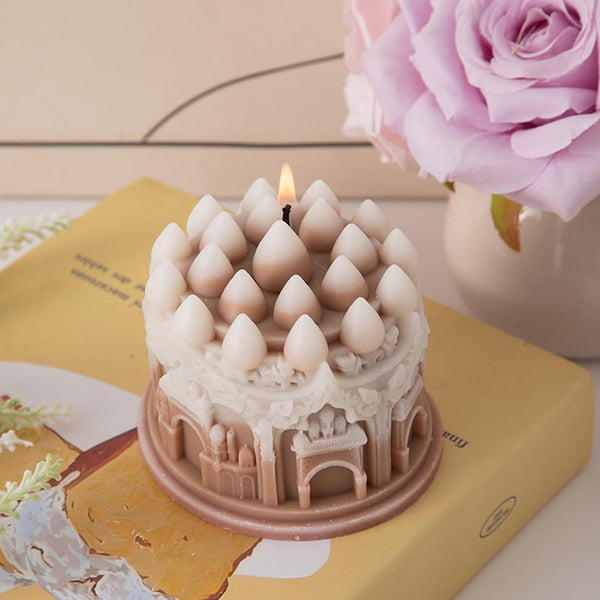 T-shin Castle Shaped Scented Candle,180G Gradient Color Geometric Aesthetic Aroma Soy Wax Decorative