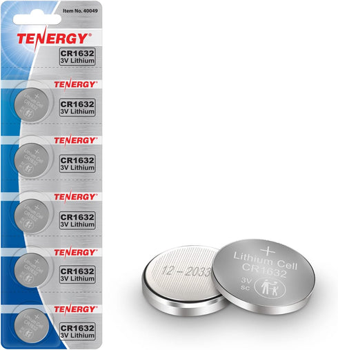 Tenergy CR1632 3V Lithium Button Cell for Watches, Key Fobs, Medical Devices, 5 Count (Pack of 1)