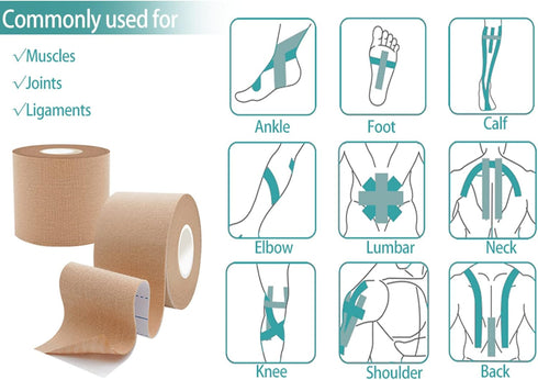 Dimora Uncut Kinesiology Tape, 4 Rolls Pure Cotton Elastic Athletic Tape for Muscle Pain Relief