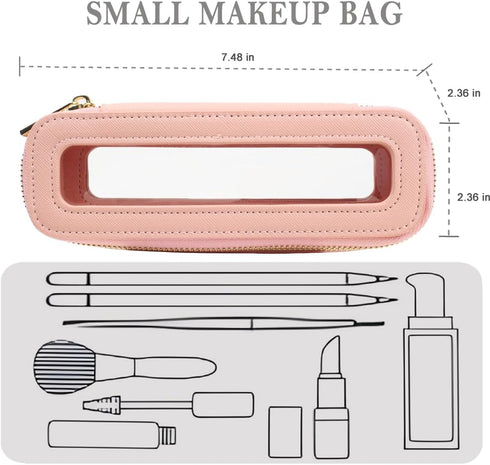 Clear Mini Makeup Bag, Small TSA Approved Travel Brush Bag, Portable Waterproof Cosmetic Organizer Bag for Women (Slim