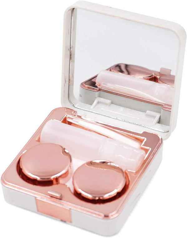 Honbay Fashion Marble Contact Lens Case, Portable Kit with Mirror (Square) (Rose Gold)