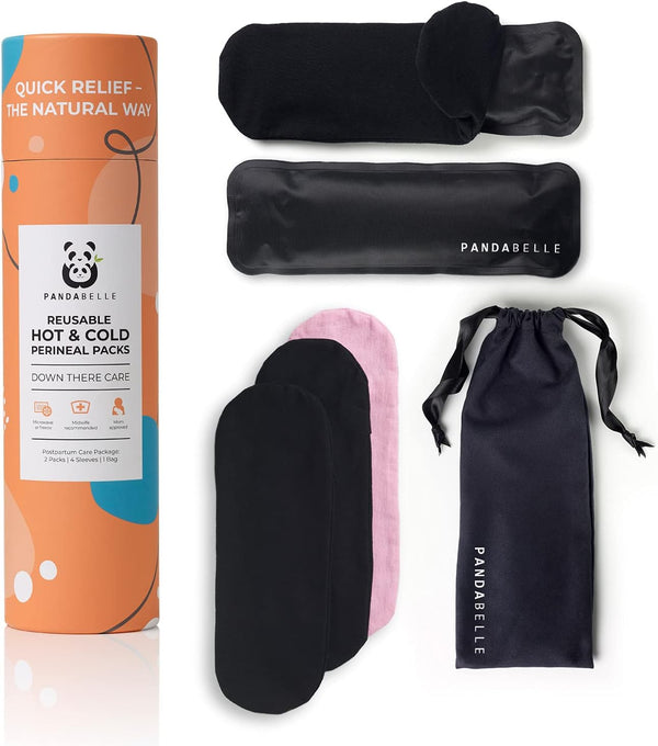 Hot & Cold Reusable Perineal Ice Pack with 4 Washable Sleeves & Carry Bag for Postpartum Pain, Hemorrhoids & More
