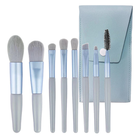 8 Pieces Makeup Brush Set for Foundation, Blush, Concealer, Eye Shadow, and Eye Liner, Travel Makeup Bag (Blue)
