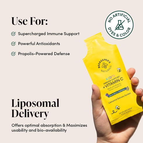 Immune 500 Immune 12 Kid's Liposomal Vitamin C by Beekeeper's Naturals, mg Vitamin C, Elderberry, Vitamin D, Propolis