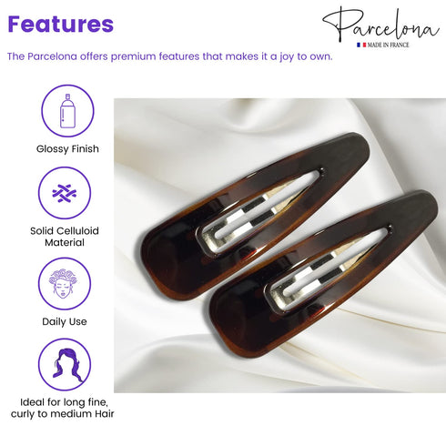 Parcelona French Clic Clac 3 1/4" Tortoise Shell Brown Hair Clips for Women