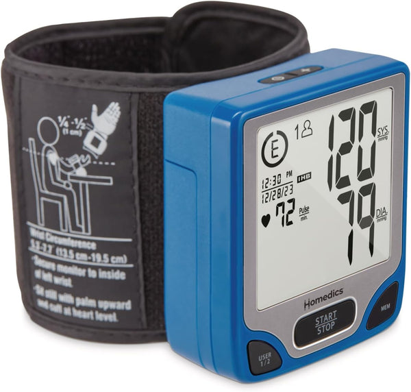 Homedics Blood Pressure Monitor - Automated Wrist Machine for Home Use, Stores up to 120 Readings