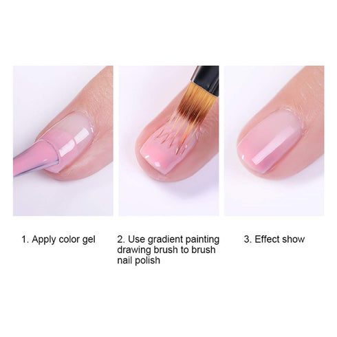 LWBTOSEE 2pc Nail Ombre Brush for Nail Art Painting, UV Gel Polish Gradient Color, Black & White