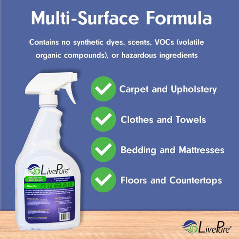 LivePure Anti-Allergen Fabric Spray for Household Surfaces - 32 OZ