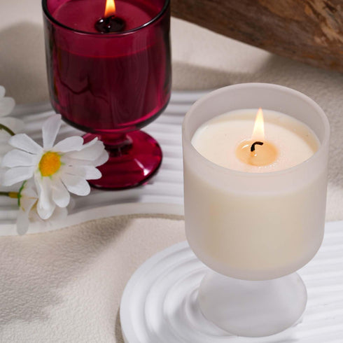 REKMO AMOY LANGYE 6 oz Luxury Lemon, Citrus, Basil Scented Soy Candles for Home - Non Toxic, Long Lasting Burn, Frosted