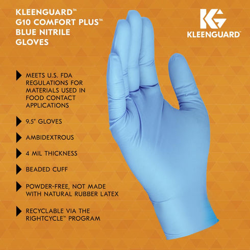 KLEENGUARD G10 (54186), 4 (100 Comfort Plus Blue Nitrile Gloves Mil, Ambidextrous, Touchscreen Compatible, S
