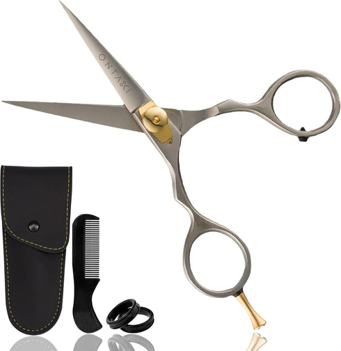 Ontaki Premium Hand-Forged Mustache & Beard Scissors, 5.5" Japanese Steel Barber Shears for Grooming