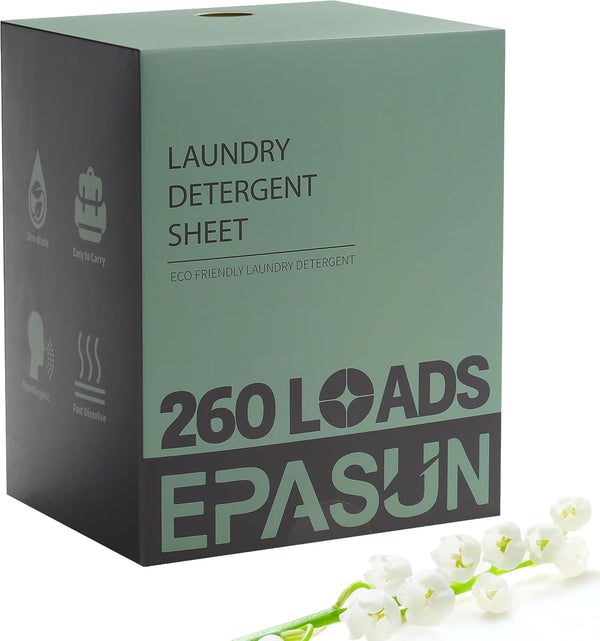 Fresh Scent Laundry Detergent Sheets, Eco-Friendly Liquidless Soap Strips, Up to 260 Loads