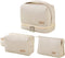 Cute Waterproof Leather Cosmetic Bag Set of 3, Travel Makeup Organizer with Handle & Zipper, Off-white Color