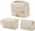 Cute Waterproof Leather Cosmetic Bag Set of 3, Travel Makeup Organizer with Handle & Zipper, Off-white Color