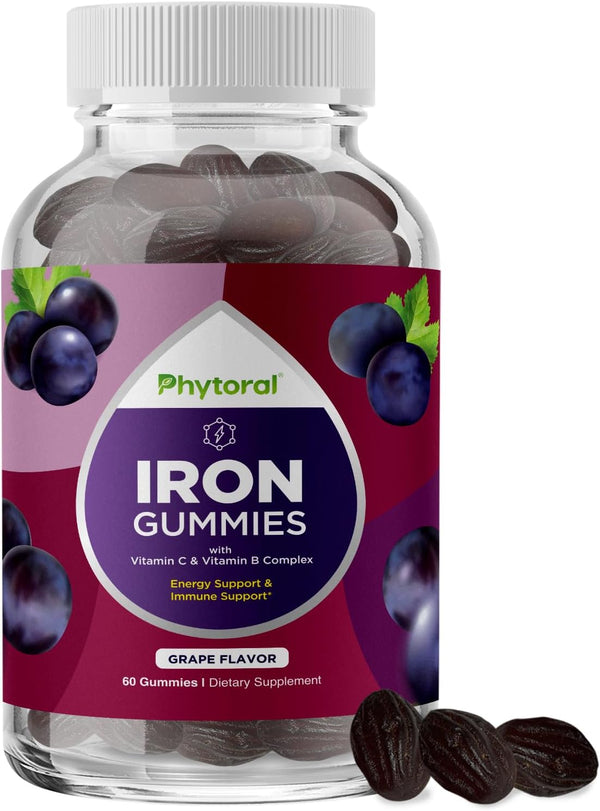 Natural Multivitamin Iron Gummies for Adults, Gummy Vitamins with Iron and B Complex Vitamins, 60 Count