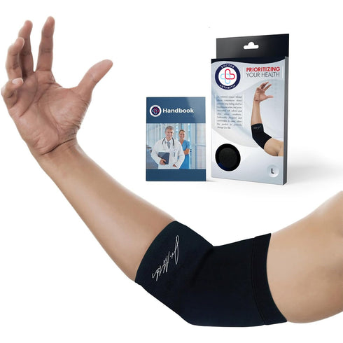 Dr. Arthritis Copper Elbow Brace & Support Sleeve, Doctor Developed Handbook, Relief for Tennis Elbow (Large)
