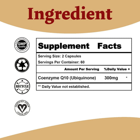 CoQ10 300mg - 120 Capsules - High Absorption - Non-GMO - Gluten-Free - Coenzyme Q10 - CoQ10 Capsules