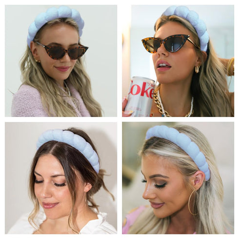Spa Headbands for Washing Face or Makeup, Puffy Terry Cloth Hairband for Women, Skin Care Accessories (Blue)
