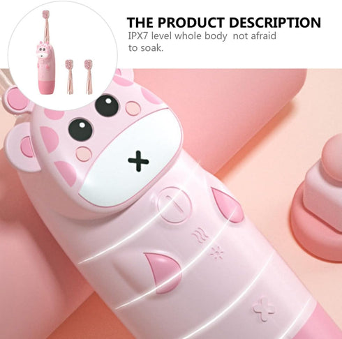 Set 4pcs 2 DOITOOL Electric Toothbrush Sonic Vibrating Pink Deer Handle with Replacement Brush Heads USB Charging