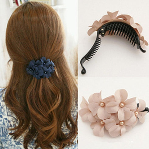 LOVEF3 Pcs Fashion Handmade Women Girl Flower Banana Barrette Hair Clip, 11.5 * 6 CM, Black Pink Navy